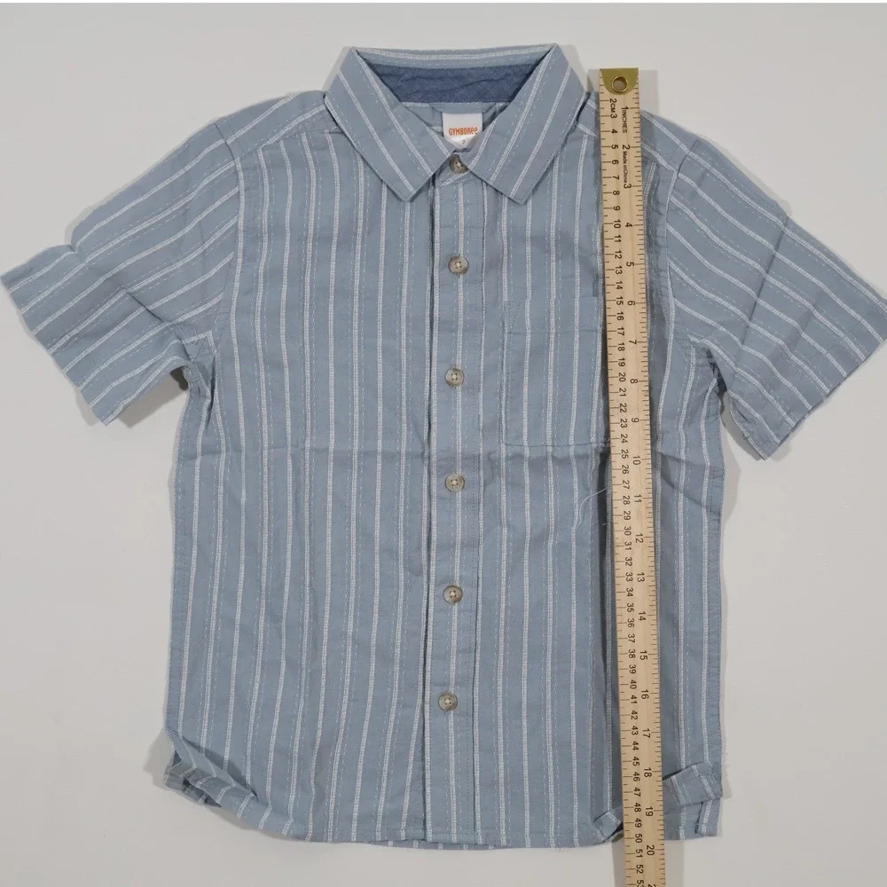 Gymboree Short Sleeve Button Down Shirt Blue White Striped Size 7 NEW